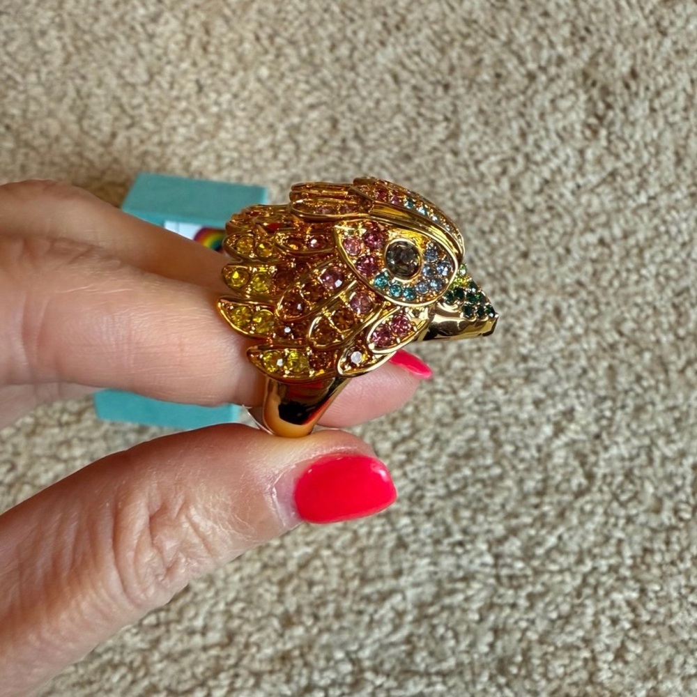 Kurt Geiger Eagle Crystal multi color rhinestone gold pink blue Ring green 8 - Picture 3 of 5
